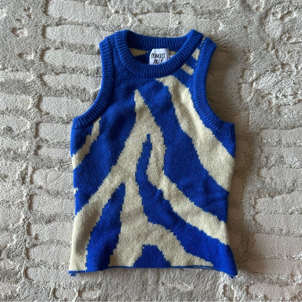 Princess Polly Blue Zebra Print Crop Sweater Tank